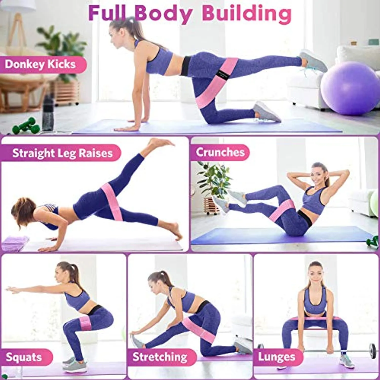Workout Bands, Resistance Bands for Workout Equipment, 3 Levels Exercise Booty Bands