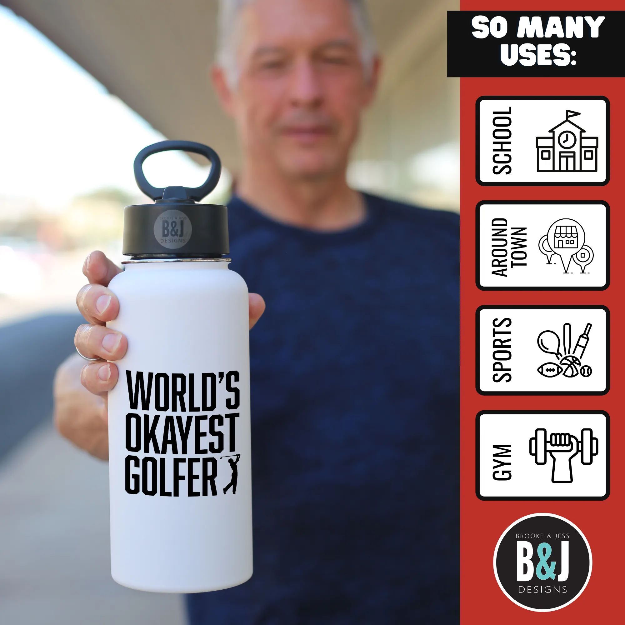 World's Okayest Golfer White 32 oz Water Bottle for Golfers