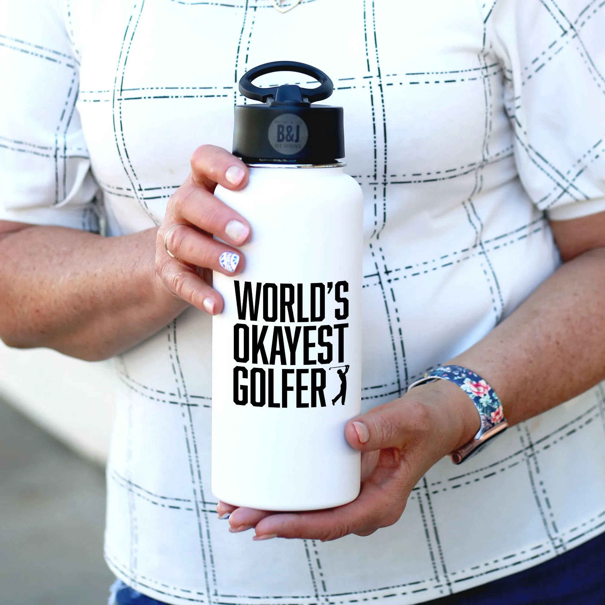 World's Okayest Golfer White 32 oz Water Bottle for Golfers