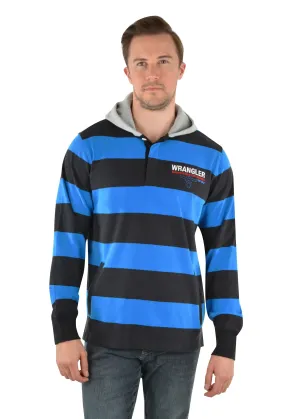 Wrangler Michael Hood Stripe Mens Rugby Black & Royal